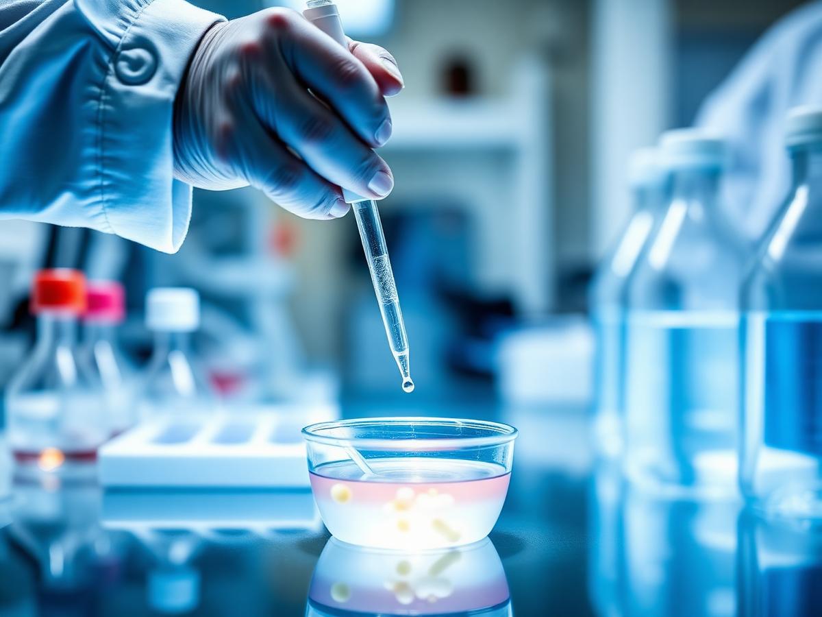 Laboratoryjna pipeta nad szalką Petriego — analiza próbki